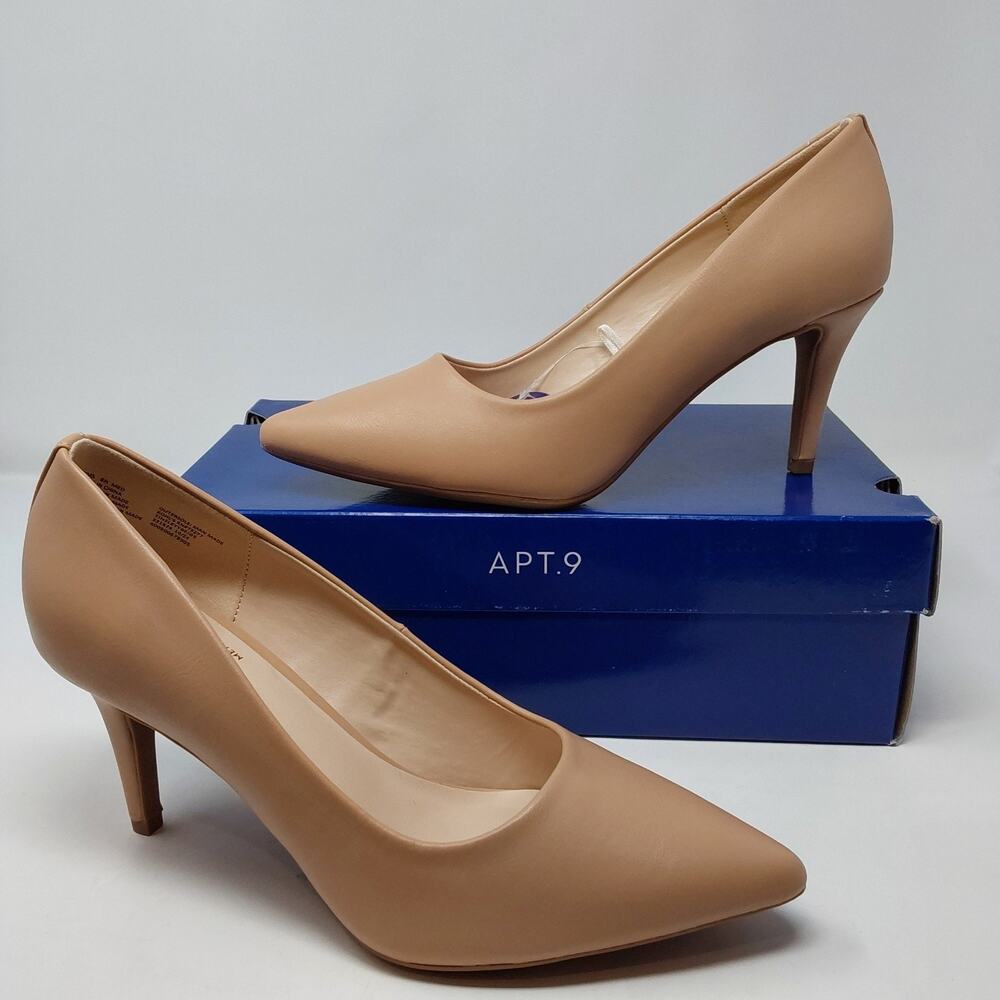 Apt 9 Tinsley Pumps Beige Pointed Toe Heels Womens Size 8.5 Memory Foam